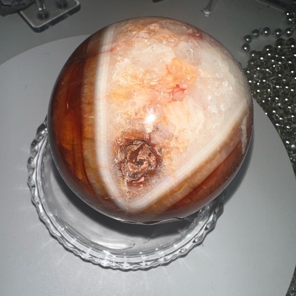 Carnelian Agate Quartz Druzy Sphere 74MM - CNAGATESPDRZ -001 - Picture 5 of 7